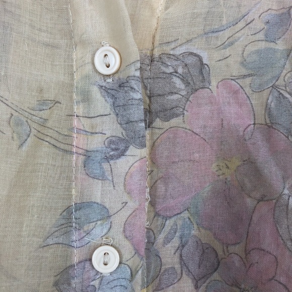VTG American Thunder Floral Sheer Tie Front Blouse, 1980s-90s, Butterfly Arms M - Picture 8 of 9